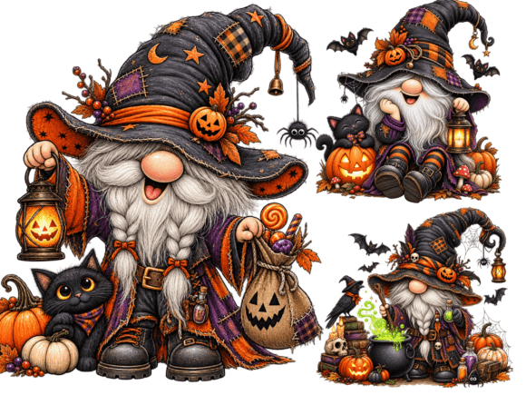 Whimsical Halloween Gnome Clipart Bundle