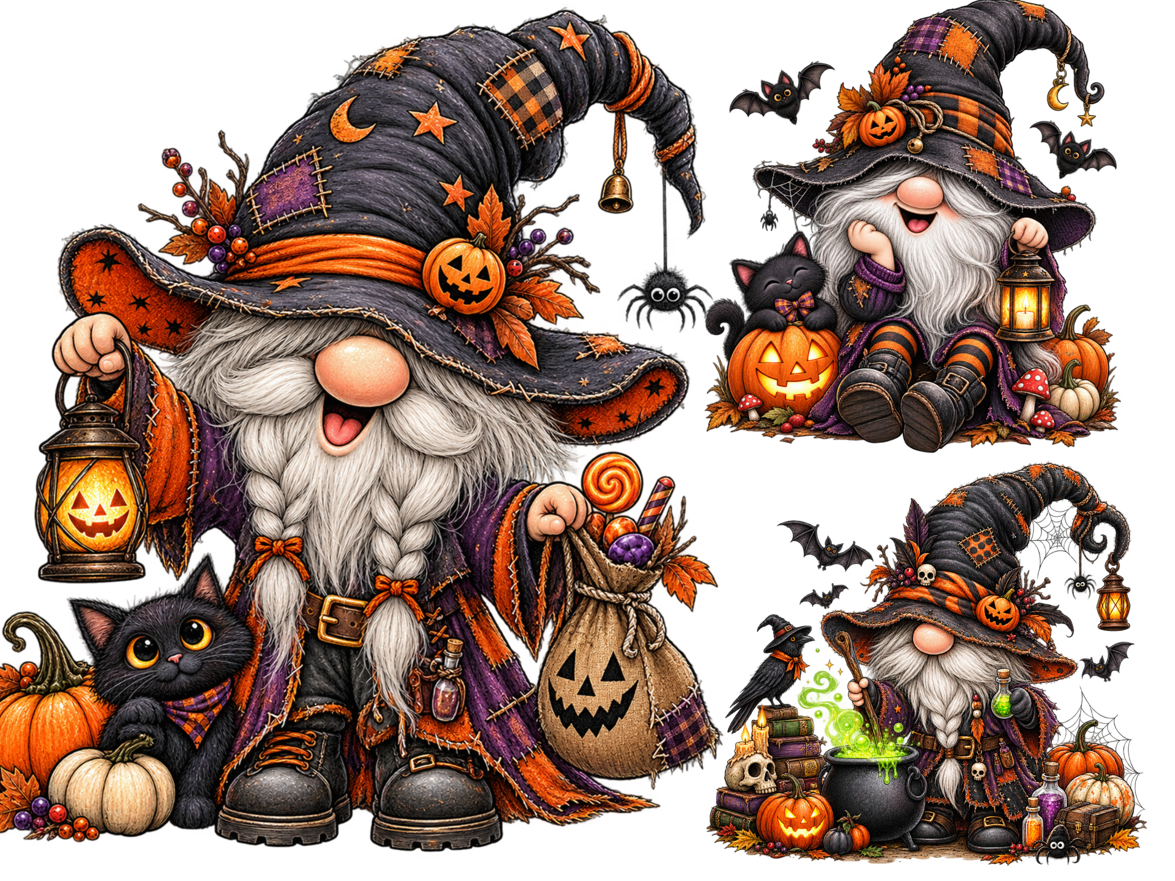 Whimsical Halloween Gnome Clipart Bundle