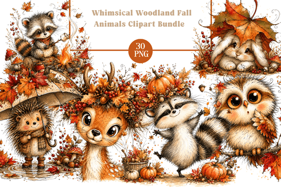 Whimsical Woodland Fall Animals Clipart