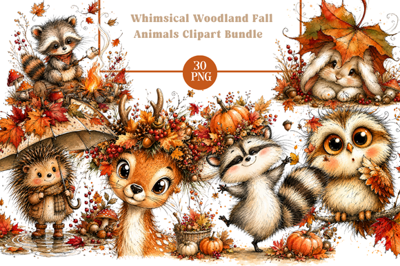 Whimsical Woodland Fall Animals Clipart