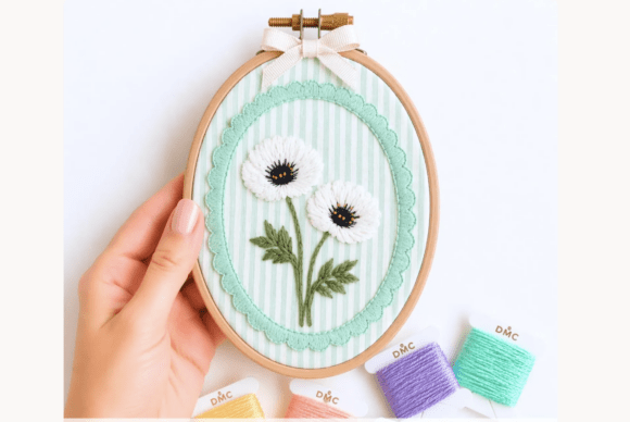 White Anemone Hand Embroidery Pattern