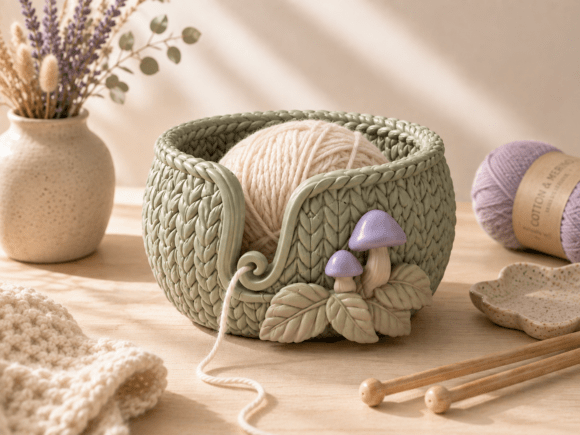 Knitted Mushroom Yarn Bowl STL | 3D Printed Fiber Organizer - Image 3