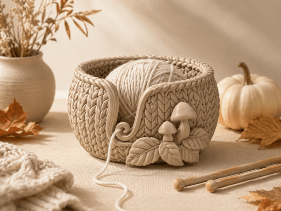 Knitted Mushroom Yarn Bowl STL | 3D Printed Fiber Organizer - Image 4