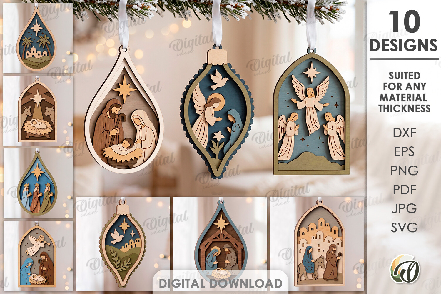3D Nativity Ornaments Bundle Laser Cut