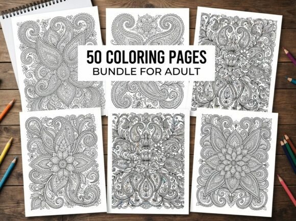 50 Paisley Mandala Coloring Pages Bundle