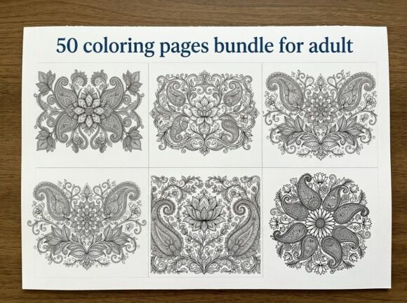 50 Paisley Mandala Coloring Pages Bundle