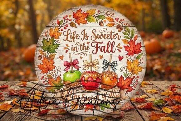 Autumn Door Sign, Fall Round Coaster Png
