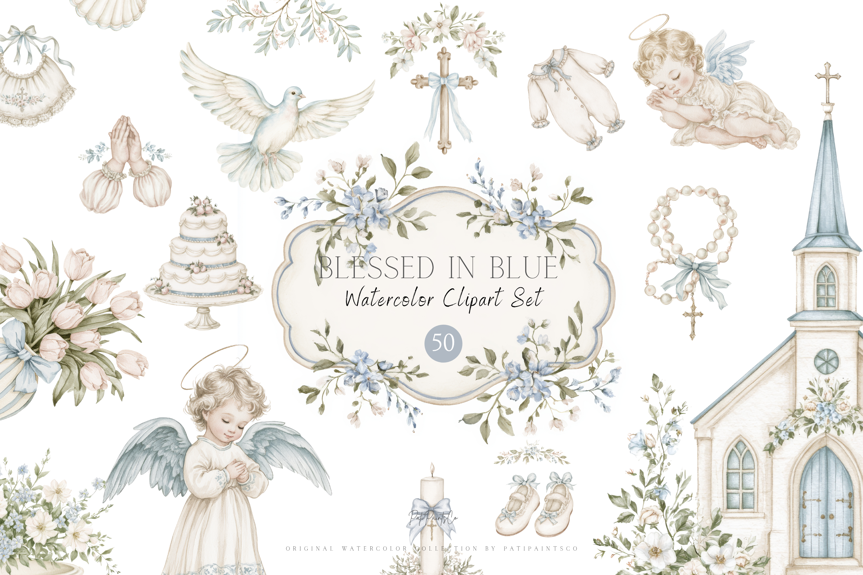 Baptism Watercolor Clipart Set