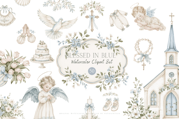Baptism Watercolor Clipart Set Graphic Illustrations By patipaintsco