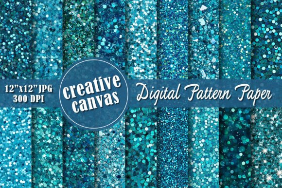 Blue Teal Glitter Digital Paper Bundle