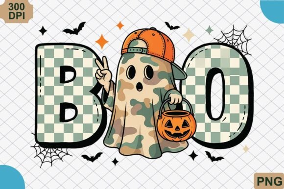 Camo Ghost Boo Halloween Pumpkin PNG