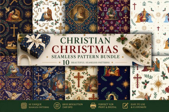 Christian Christmas Seamless Pattern Set