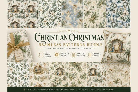 Christian Christmas Seamless Patterns