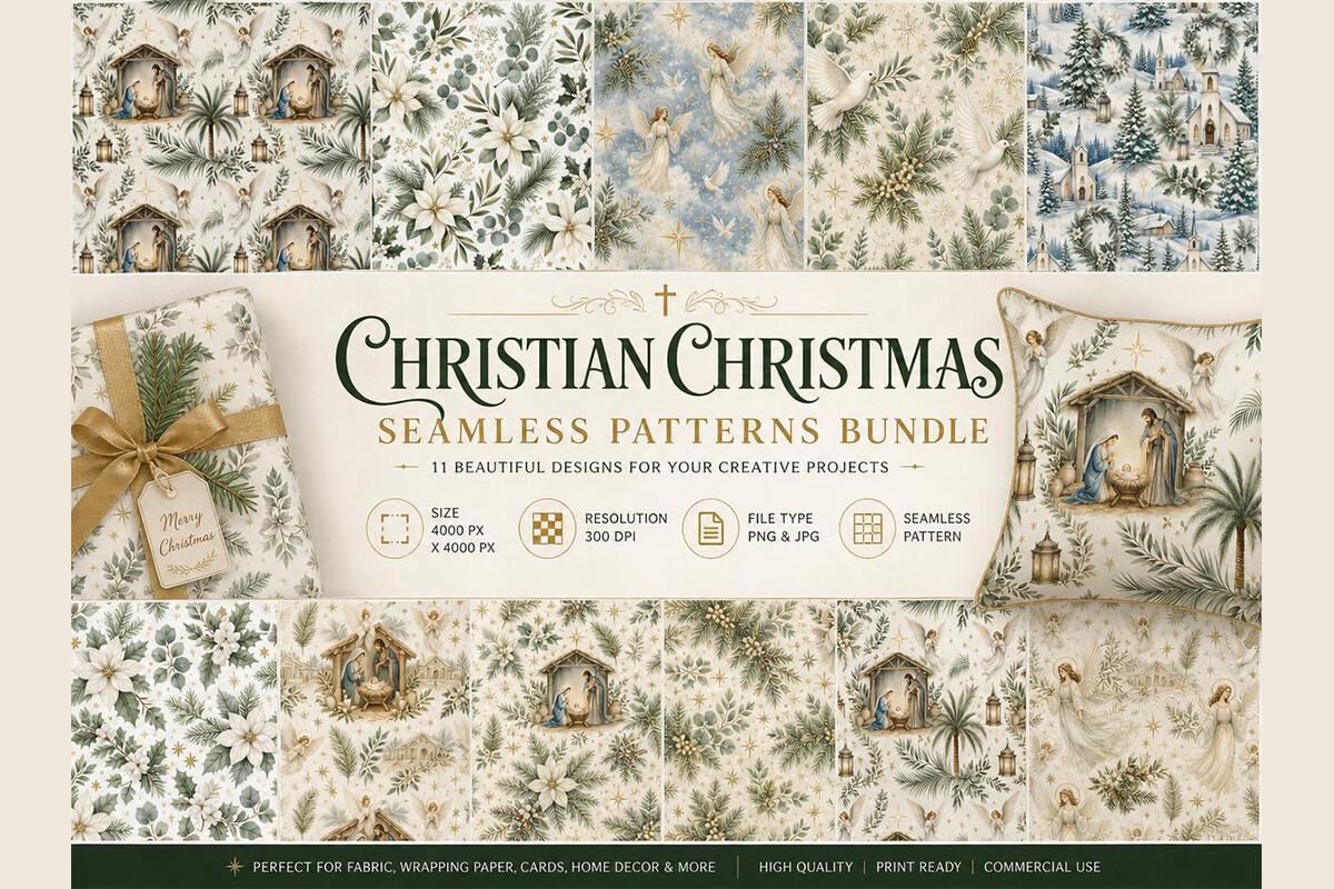 Christian Christmas Seamless Patterns