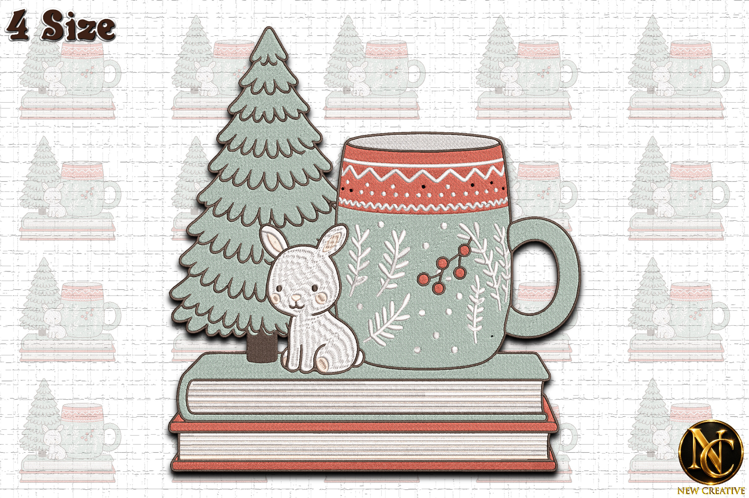 Christmas Bunny Mug Embroidery Design - photo 1
