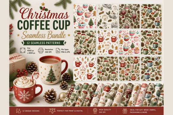 Christmas Coffee Cup Seamless Bundle