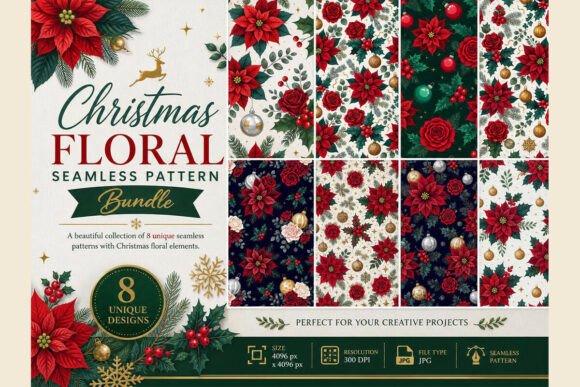Christmas Floral Seamless Pattern Bundle