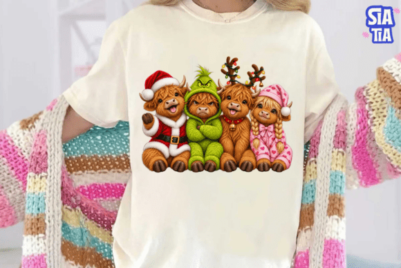 Christmas Highland Cow PNG Shirt Design