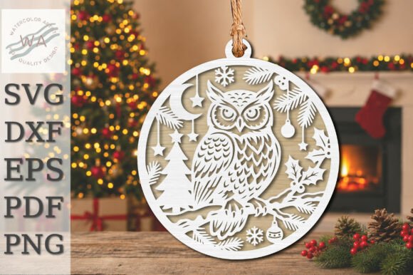 Christmas Owl Ornament Laser Cut SVG Laser Cutting By DreamForge 3D