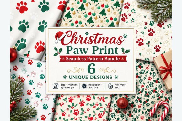 Christmas Paw Print Seamless Pattern