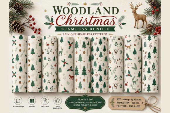 Christmas Woodland Seamless Patterns