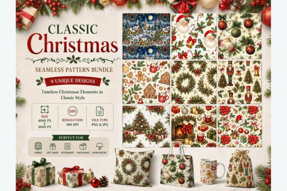 Classic Christmas Seamless Pattern Set