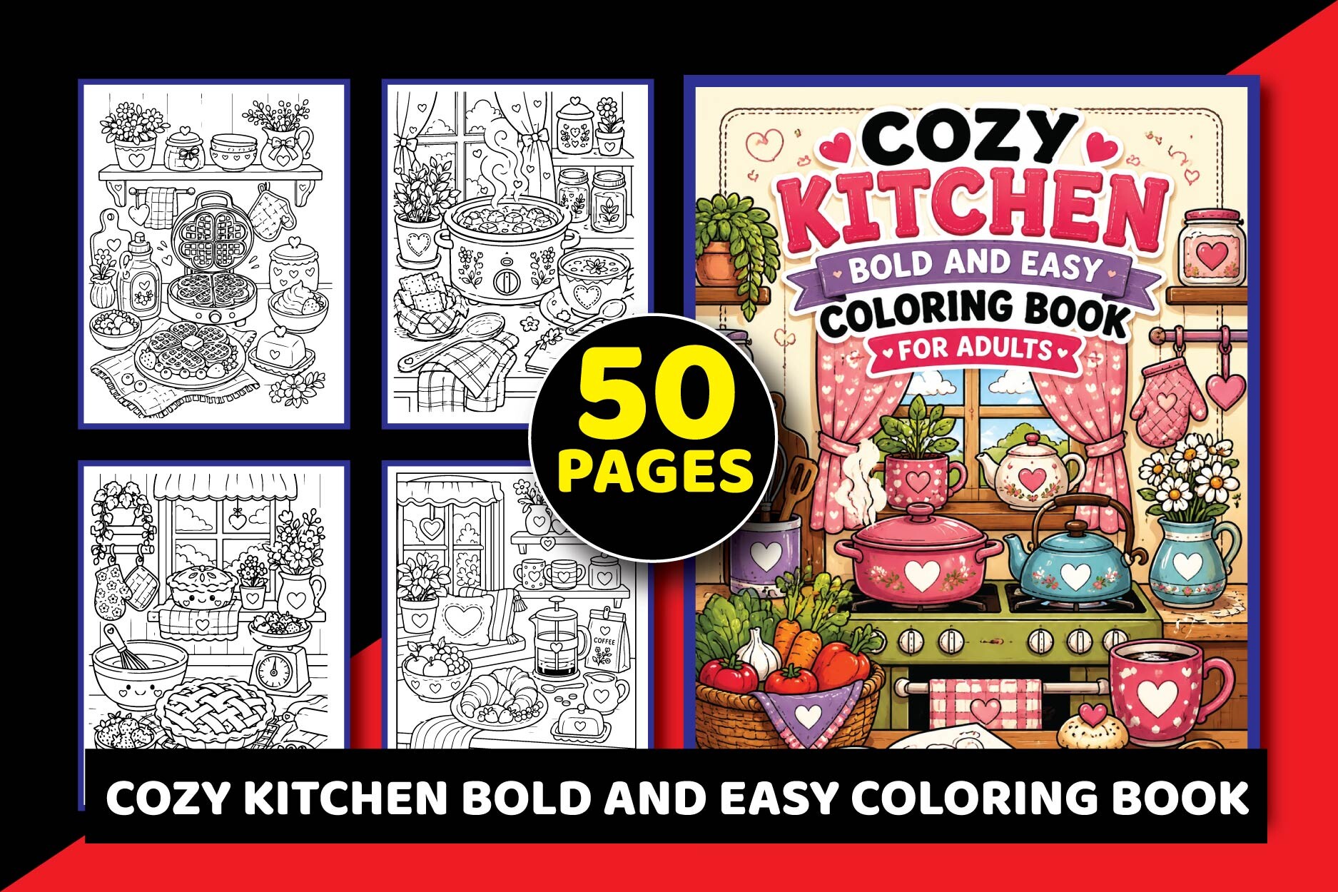 Cozy Kitchen Coloring Book for Adults