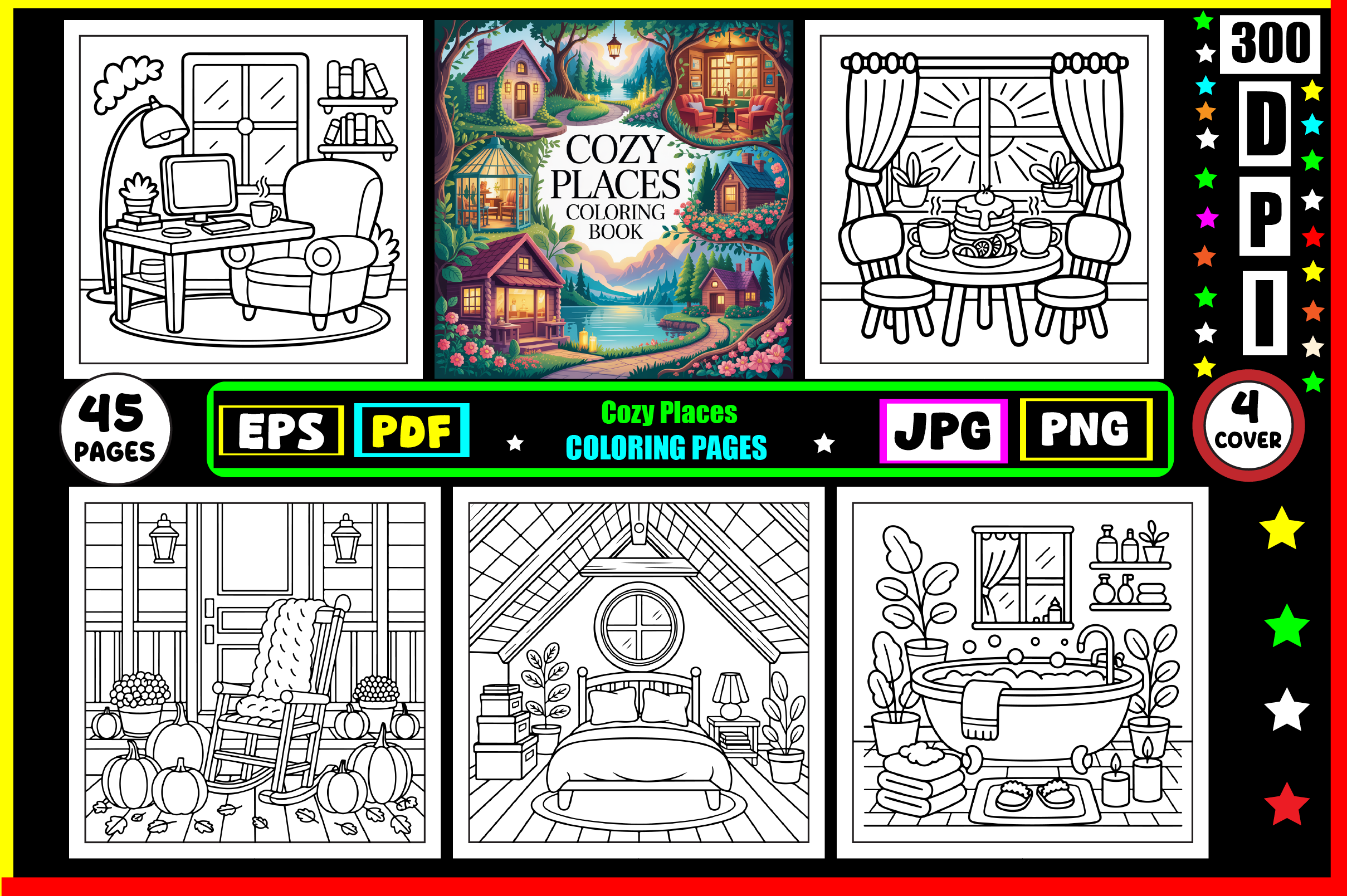Cozy Places Coloring Pages for Adults