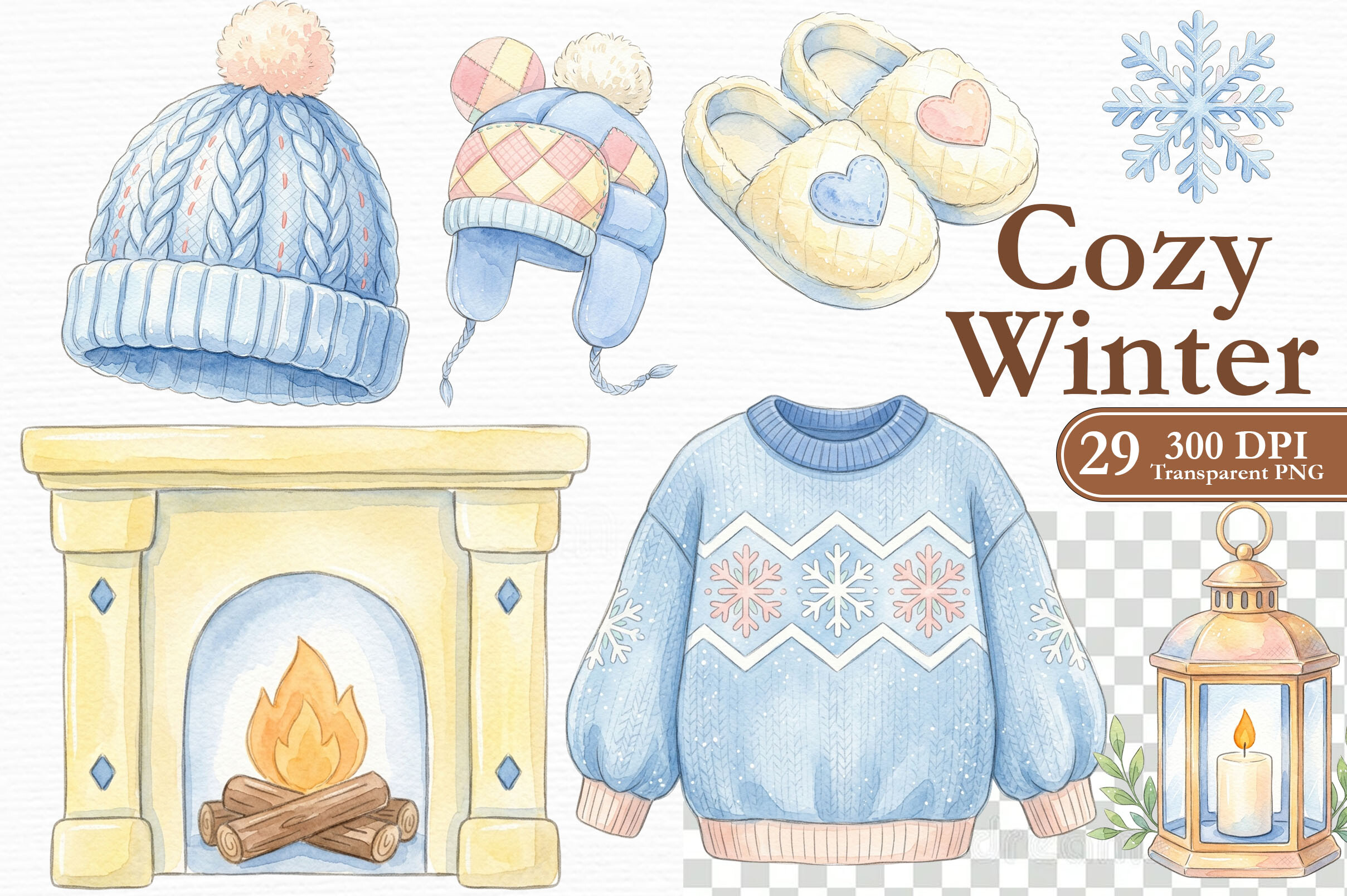 Cozy Winter Hygge Watercolor Clipart PNG