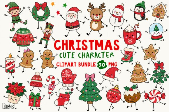 Cute Christmas Doodle Character Bundle