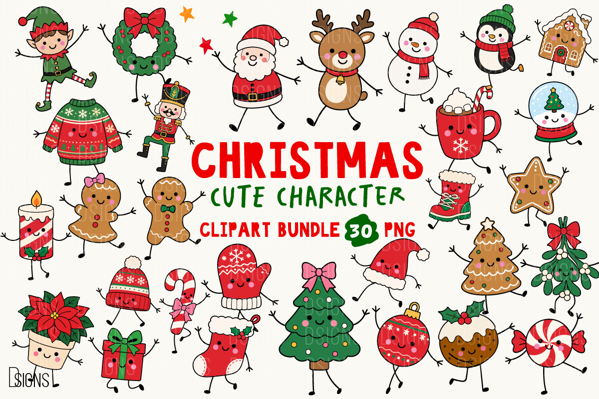 Cute Christmas Doodle Character Bundle