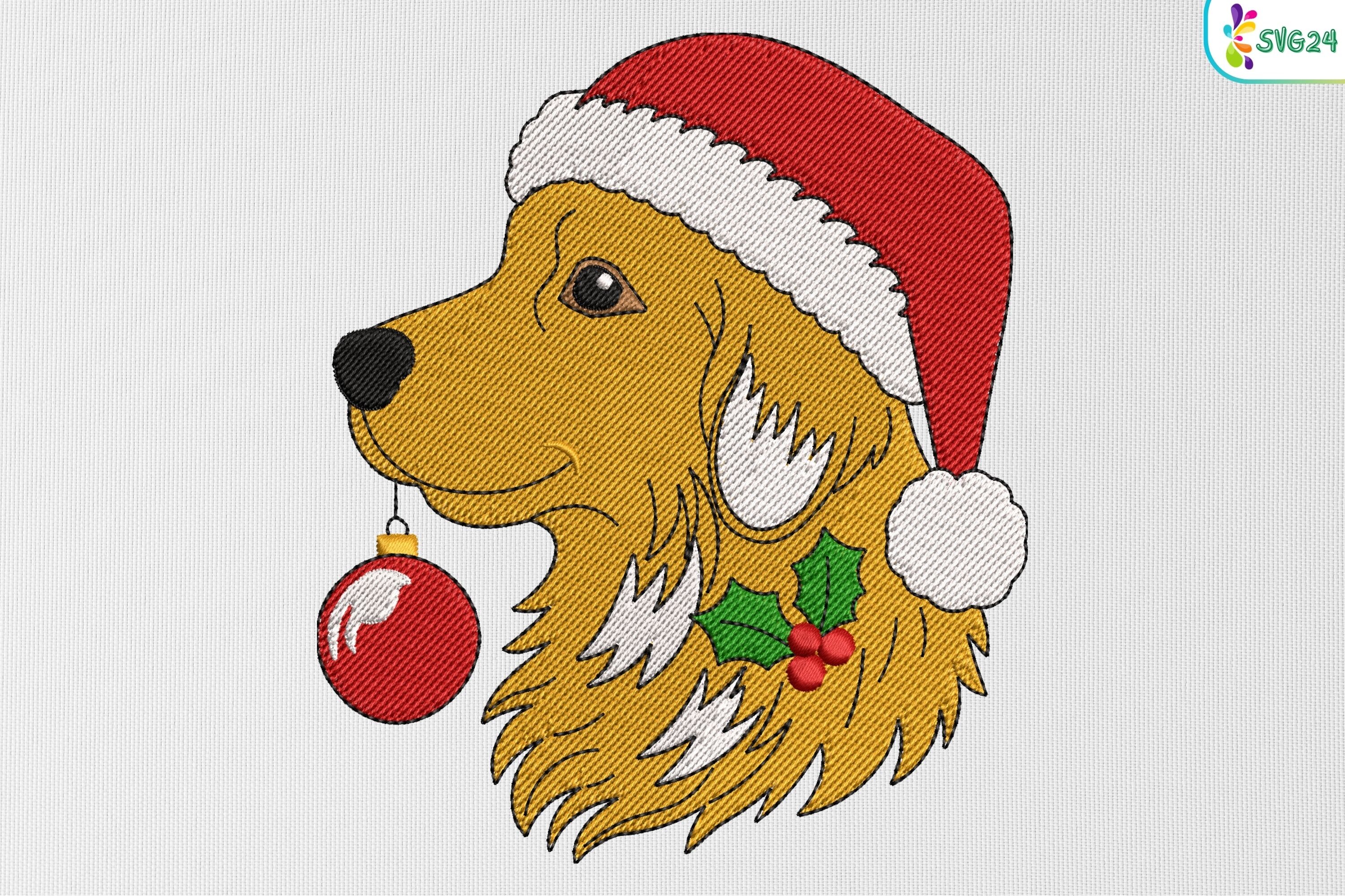 Cute Dog with Santa Hat & Ornament