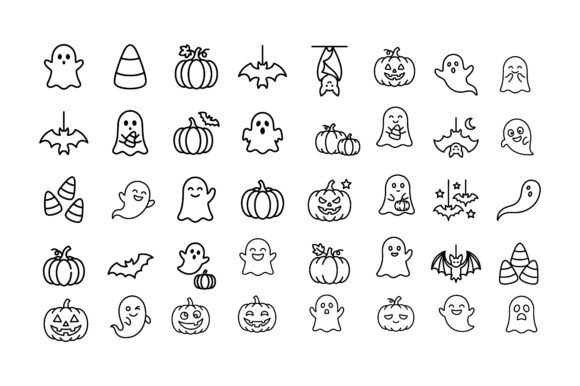 Cute Halloween Ghosts, Pumpkins, Candy