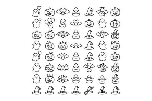 Cute Halloween Ghosts, Pumpkins, Candy