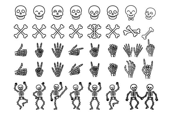 Cute Halloween Skulls, Crossbones, Skele