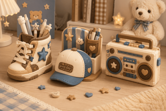 Retro Desk Organizer 3D Print Bundle - Sneaker, Cap & Boombox STL - Image 1