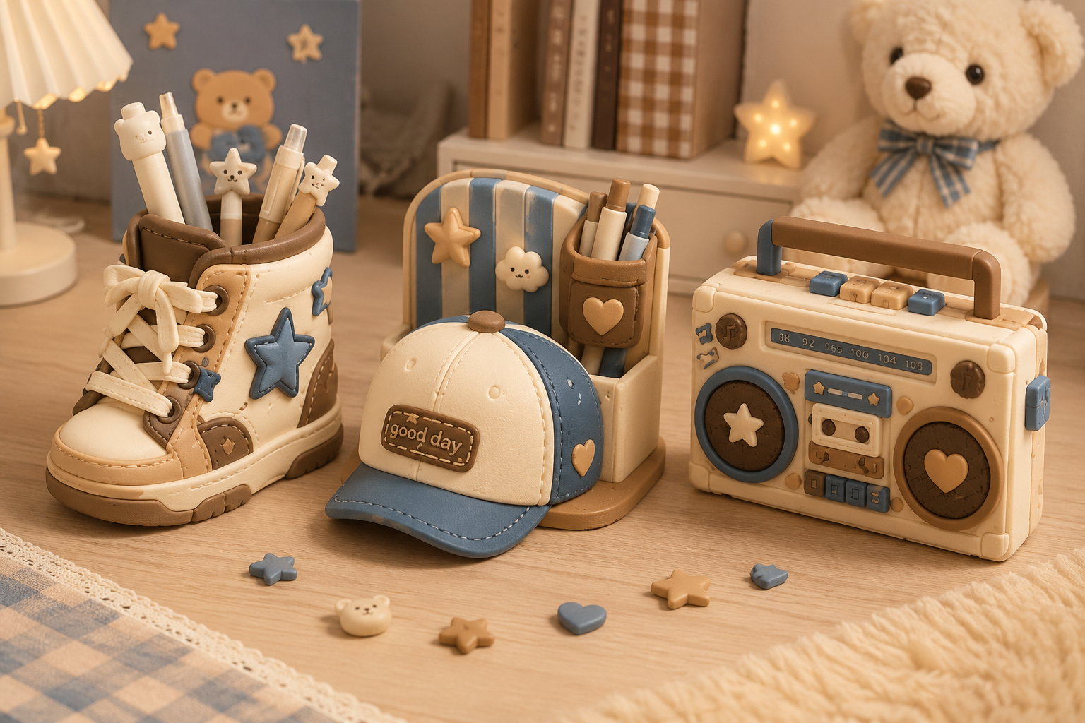 Retro Desk Organizer 3D Print Bundle - Sneaker, Cap & Boombox STL - Image 3