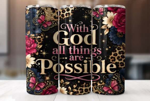 Faith Quote Floral 20oz Tumbler Wrap PNG