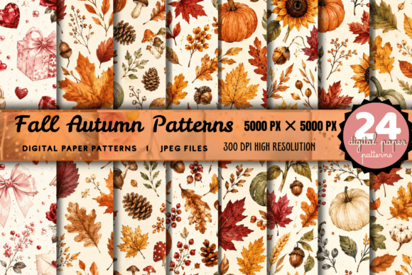 Fall Autumn Leaves Digital Paper Bundles