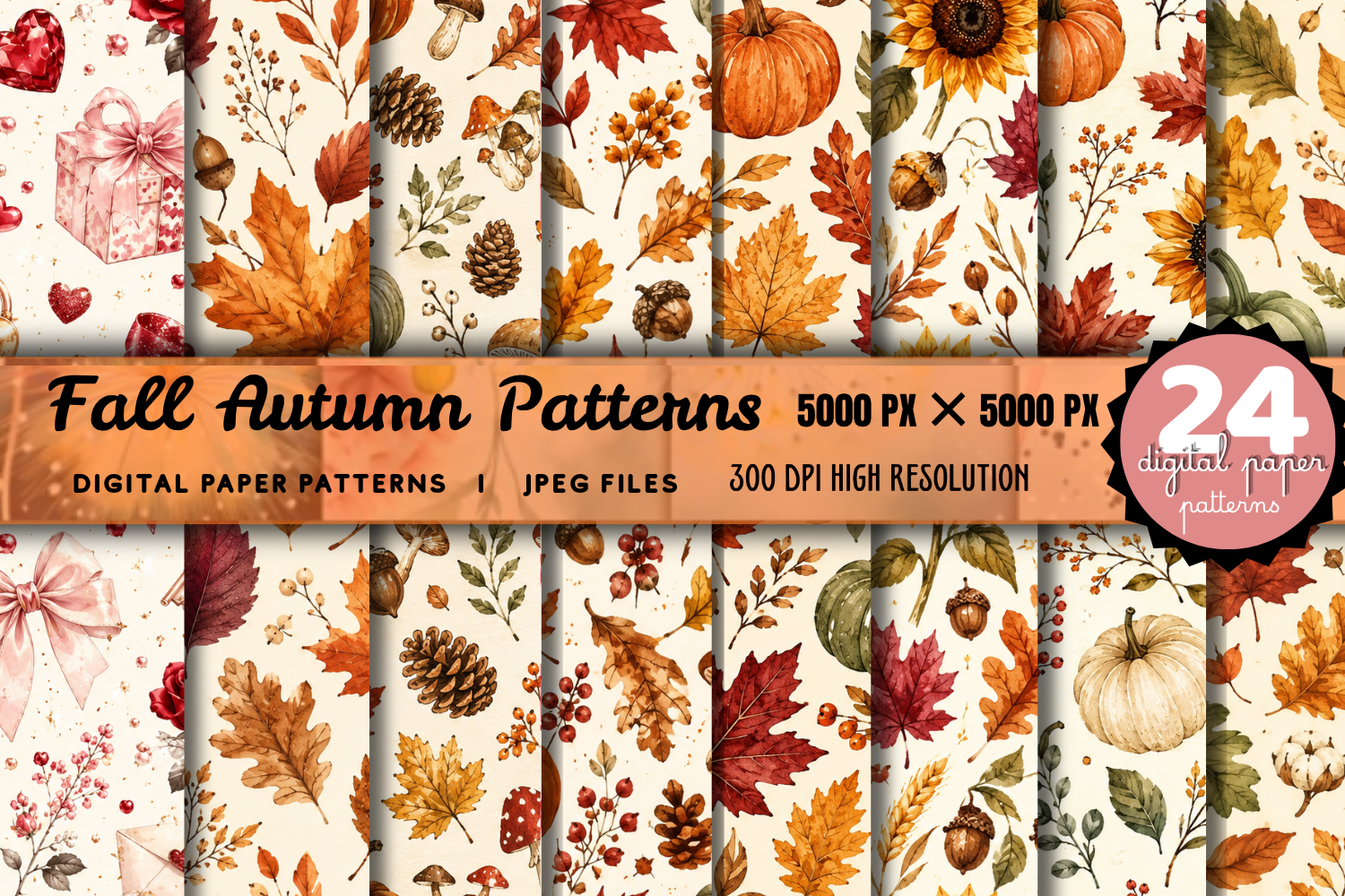 Fall Autumn Leaves Digital Paper Bundles
