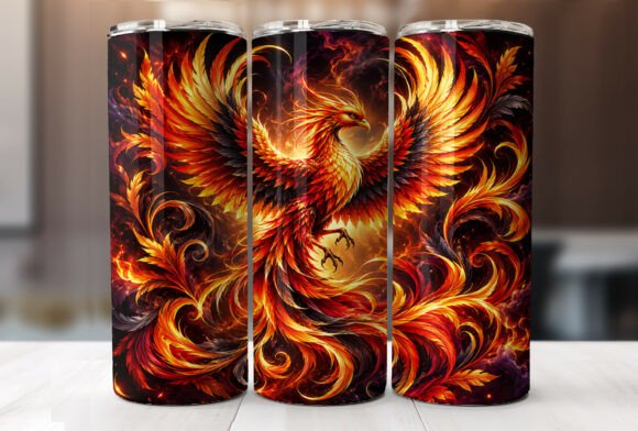 Fiery Phoenix Bird 20oz Tumbler Wrap PNG