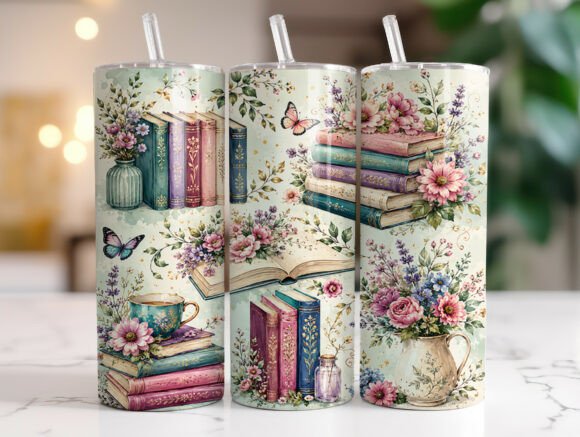 Floral Book 20oz Tumbler PNG Sublimation