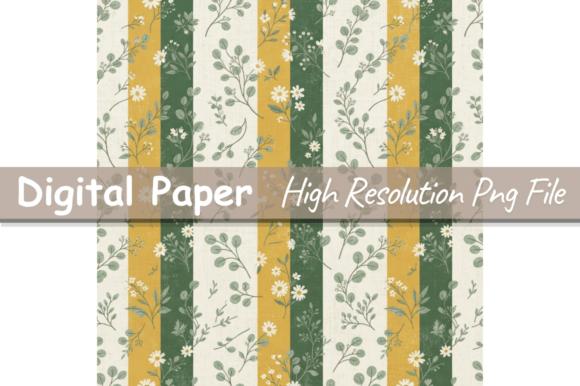 Floral & Botanical Stripe Digital Paper,