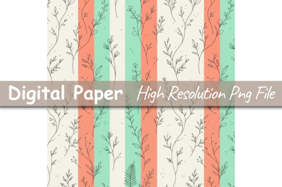 Floral & Botanical Stripe Digital Paper,