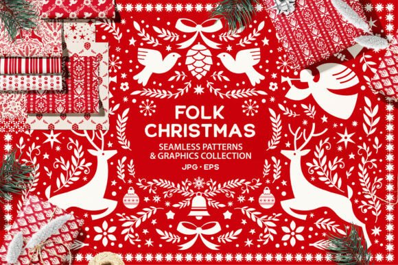 Folk Christmas Seamless Patterns