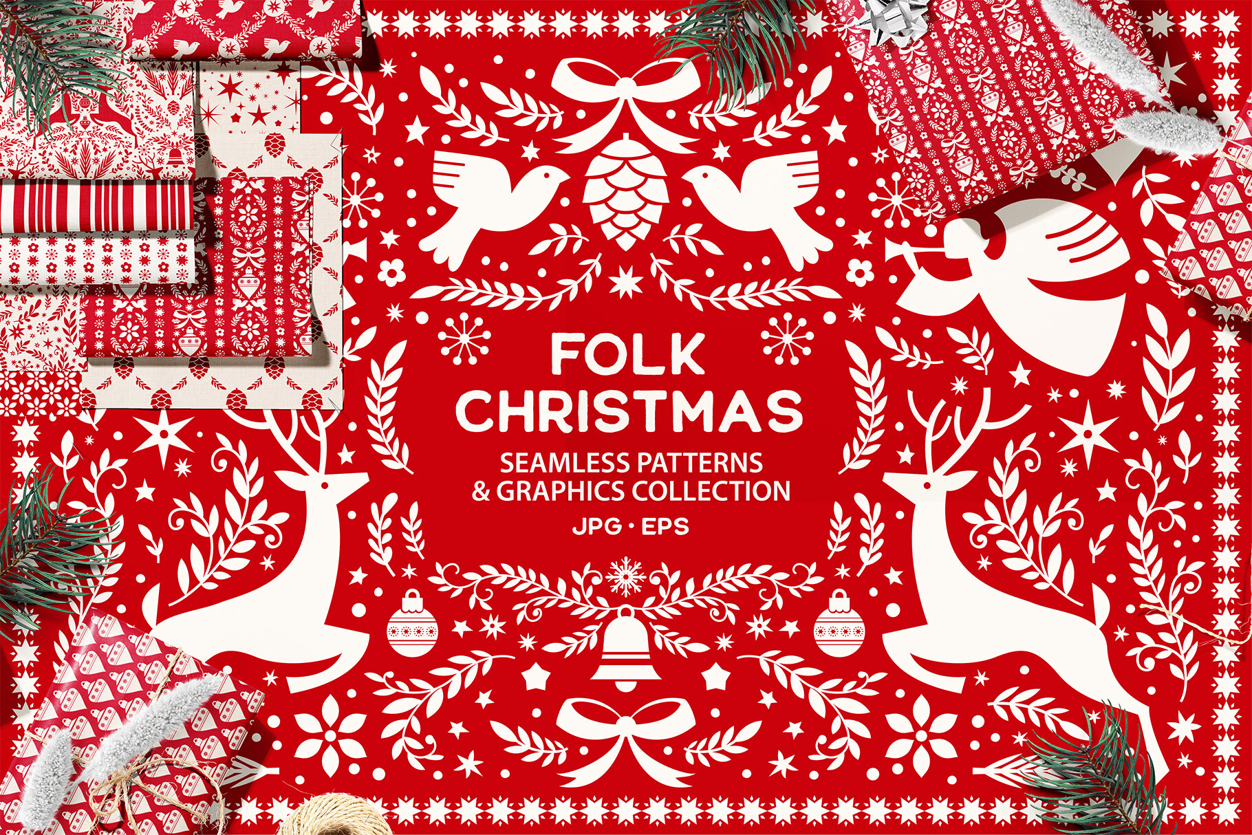 Folk Christmas Seamless Patterns