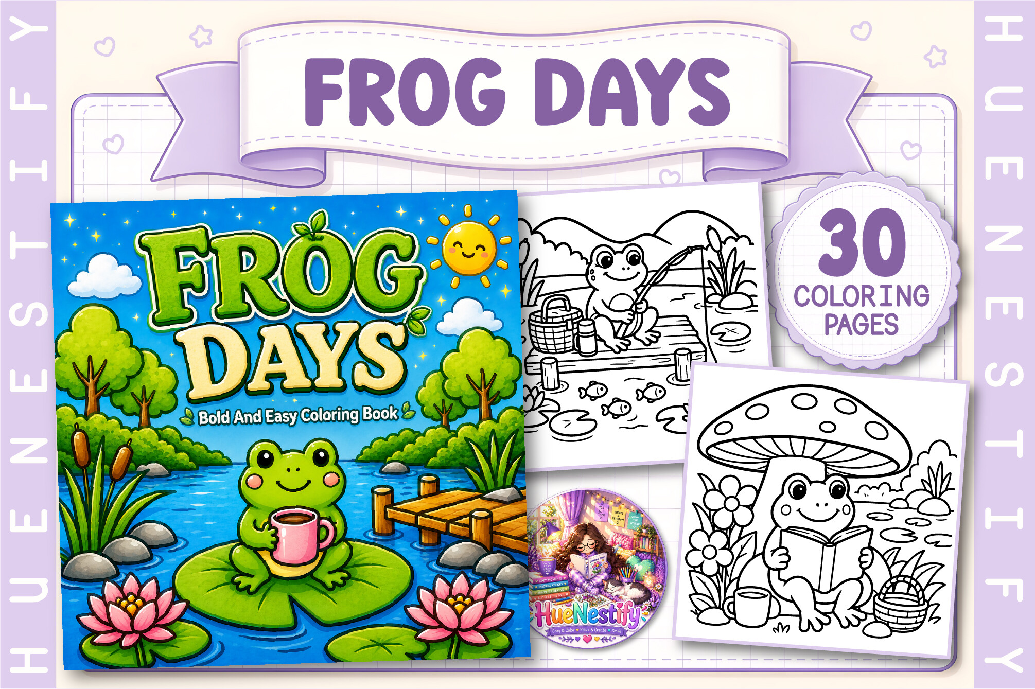 Frog Days Bold and Easy Coloring Book