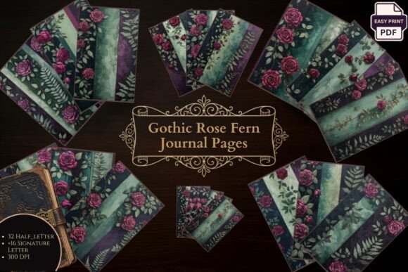 Gothic Rose Fern Journal Pages