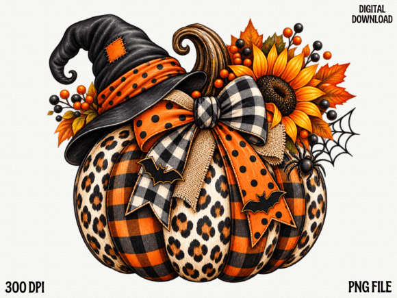 Halloween Pumpkin Bow Witch Hat PNG