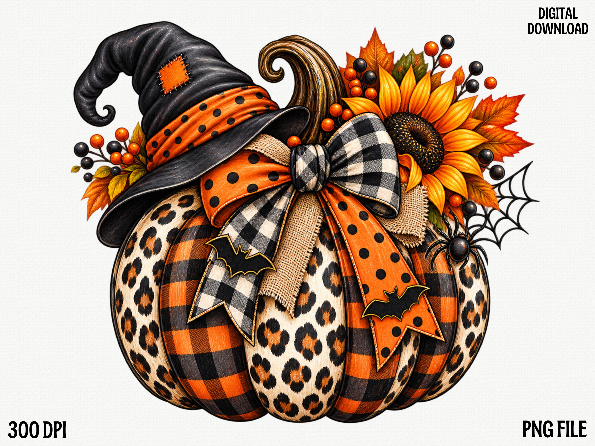 Halloween Pumpkin Bow Witch Hat PNG